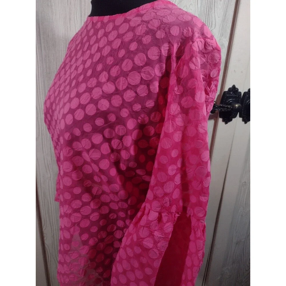 Tommy Hilfiger Blouse Women's Pink Top Small Petite Sheer Polka Dot Bell Sleeve